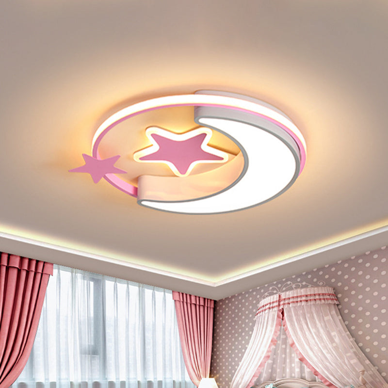 Nordic Led Ceiling Lamp For Childrens Bedroom With Star And Moon Design In Gold Pink Or Blue