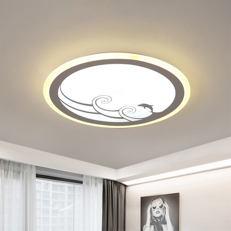 Nordic Led Dolphin Pattern Flush Light - Acrylic Shade Warm/White
