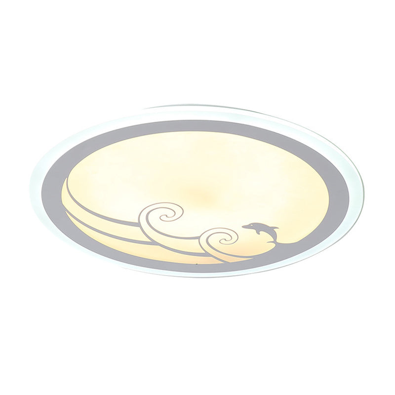 Nordic Led Dolphin Pattern Flush Light - Acrylic Shade Warm/White
