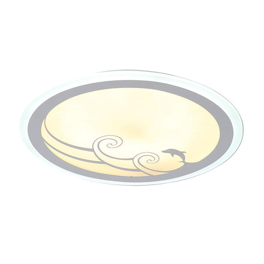 Nordic Led Dolphin Pattern Flush Light - Acrylic Shade Warm/White