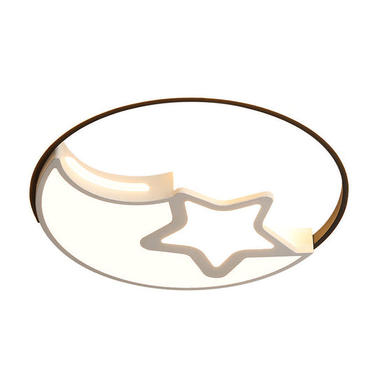 Nordic Led Flushmount Lamp - White-Black Moon And Star Design Acrylic Shade In Warm/White Light