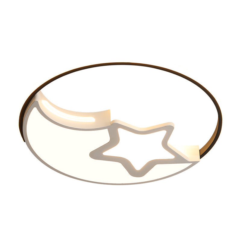 Nordic Led Flushmount Lamp - White - Black Moon And Star Design Acrylic Shade In Warm/White Light