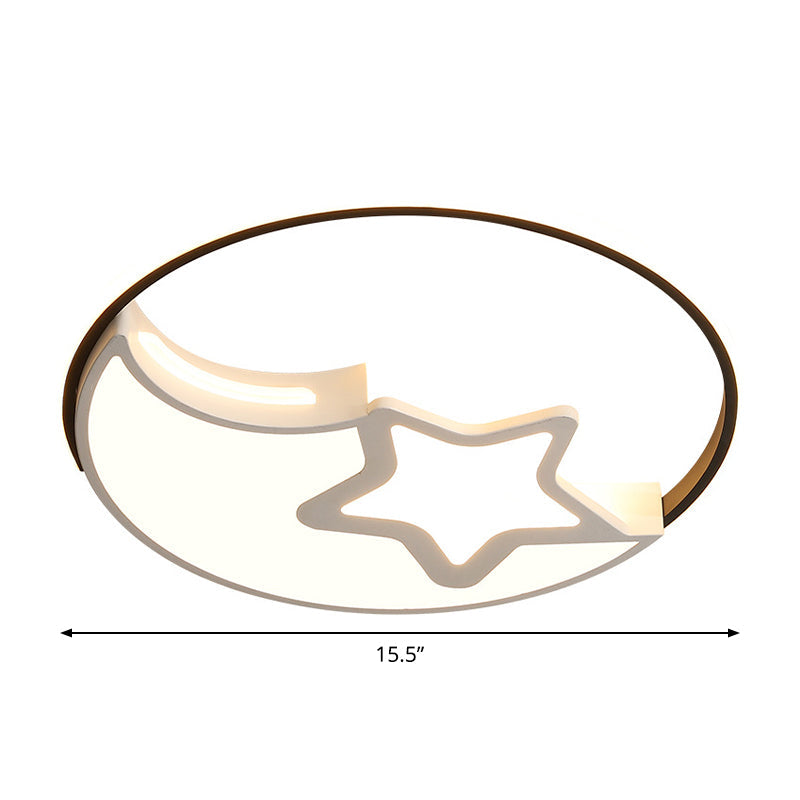 Nordic Led Flushmount Lamp - White-Black Moon And Star Design Acrylic Shade In Warm/White Light