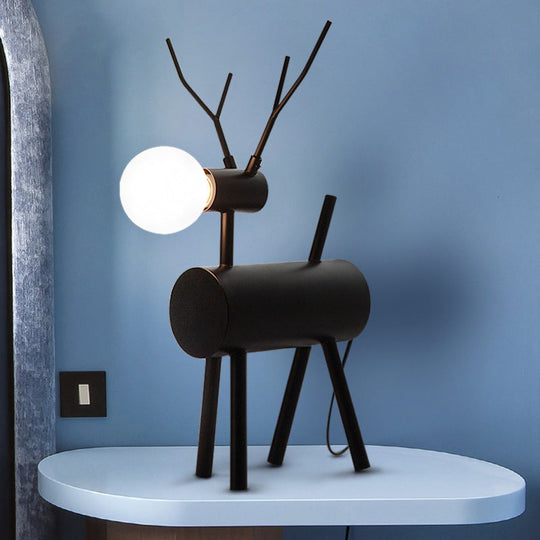 Cursa - Black Metal Deer Nightstand Lamp With Plug-In Cord Creative Bedroom