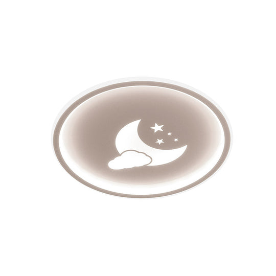 Contemporary Moon And Star Pink/White Round Acrylic Led Ceiling Light