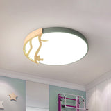 Modern Drum Flush Mount Lamp - Acrylic Led Bedroom Ceiling Light In Green/Gray/White