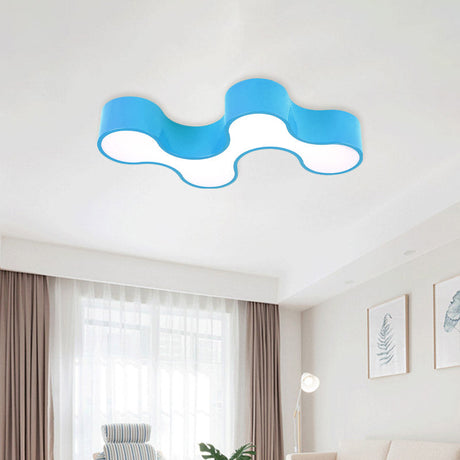Kids Bedroom Acrylic Geometric Cartoon Led Flushmount Light In Green/Yellow/Blue