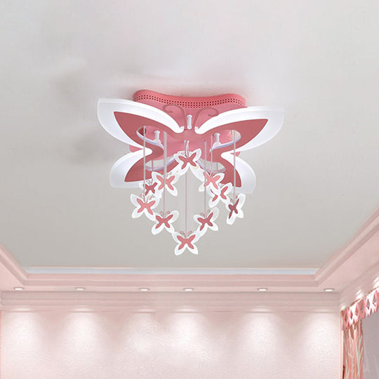 Led Bedroom Flush Light: Pink Ceiling Mounted Fixture With Butterfly Acrylic Shade In Warm/White
