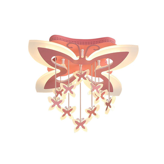 Led Bedroom Flush Light: Pink Ceiling Mounted Fixture With Butterfly Acrylic Shade In Warm/White