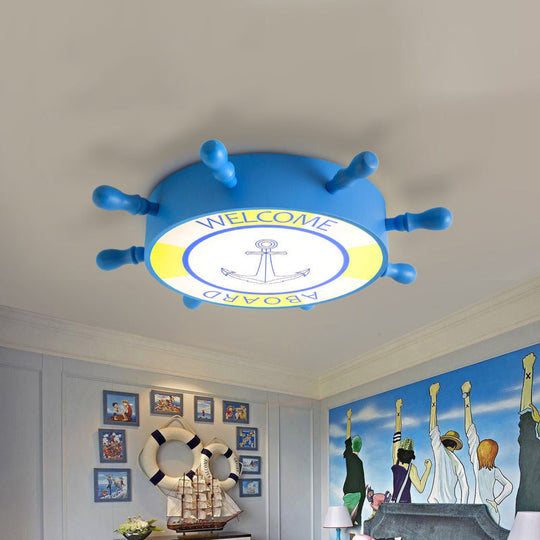 Rudder Flush Ceiling Light: Acrylic Led Bedroom Fixture In Blue/Yellow