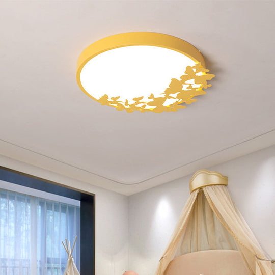 Contemporary Led Drum Ceiling Light Fixture In Pink/Blue/Yellow - Brighten Your Bedroom With Flush