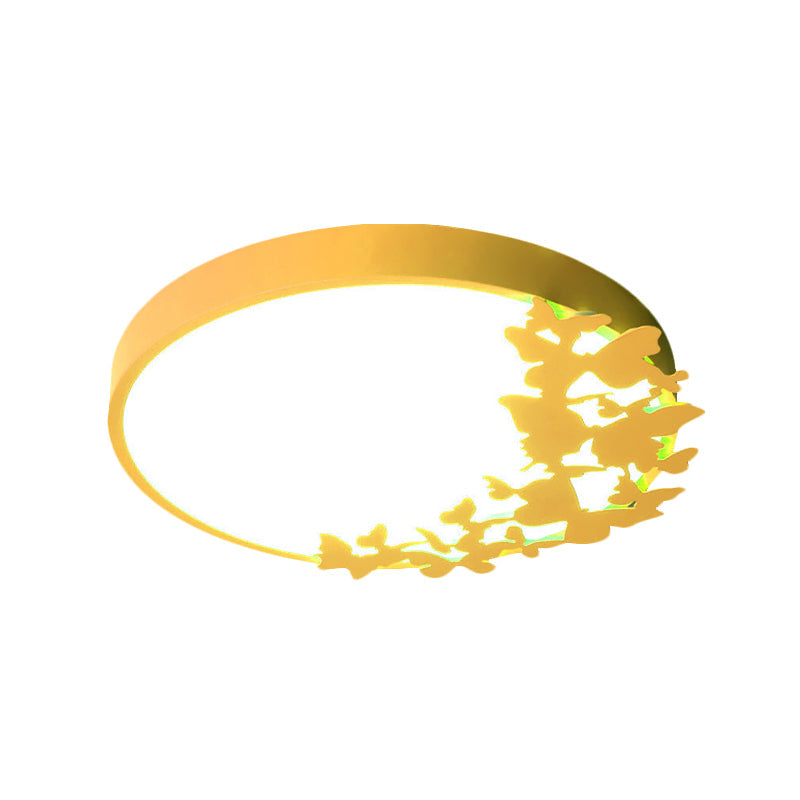 Contemporary Led Drum Ceiling Light Fixture In Pink/Blue/Yellow - Brighten Your Bedroom With Flush