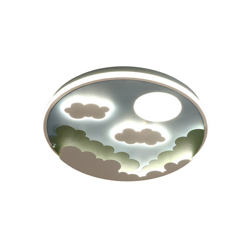 Cartoon Blue Led Flush Mount Nursery Ceiling Lamp With Cloud And Moon Acrylic Shade