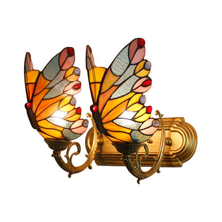 Butterfly Sconce Stained Glass Rustic Vanity Lighting With 2 Lights In Brass For Lodge Décor