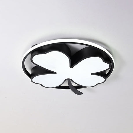 Contemporary Clover Bedroom Flushmount Led Ceiling Light In Black/Green