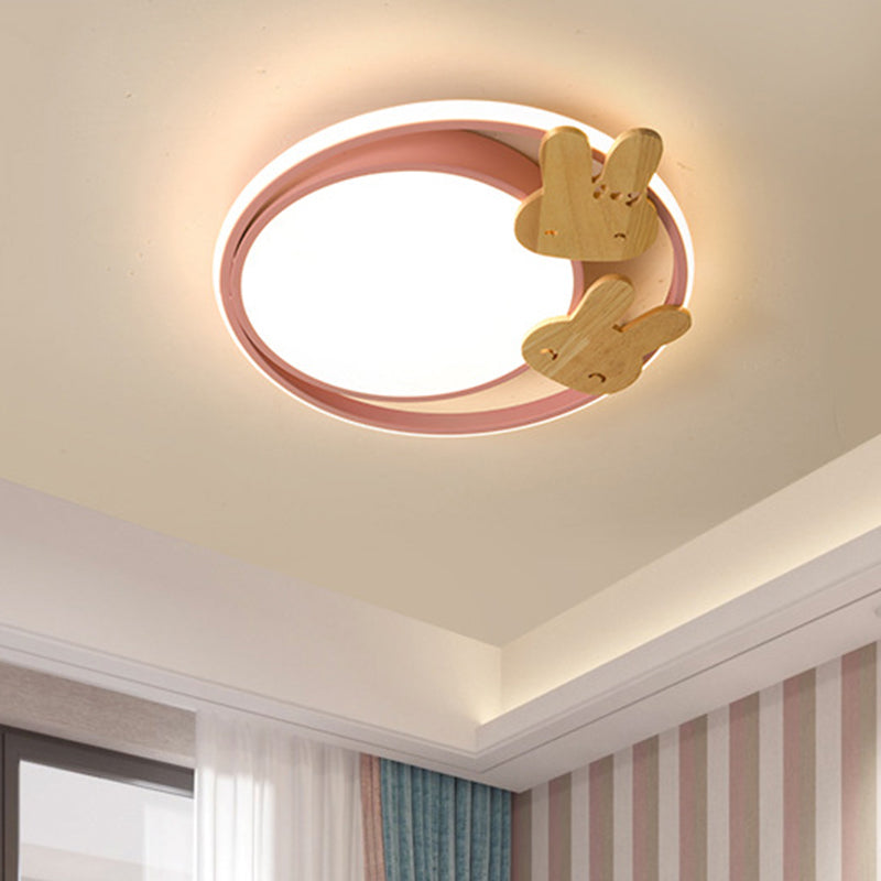 Contemporary Led Bedroom Flush Light With Acrylic Shade & Rainbow Bridge/Windmill/Carrot Décor