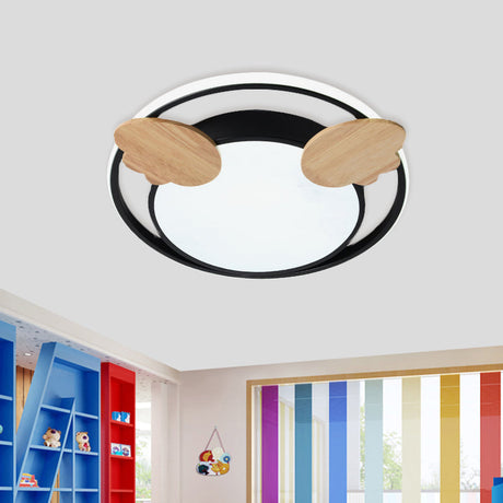 Contemporary Led Bedroom Flush Light With Acrylic Shade & Rainbow Bridge/Windmill/Carrot Décor Black
