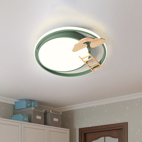Contemporary Led Bedroom Flush Light With Acrylic Shade & Rainbow Bridge/Windmill/Carrot Décor