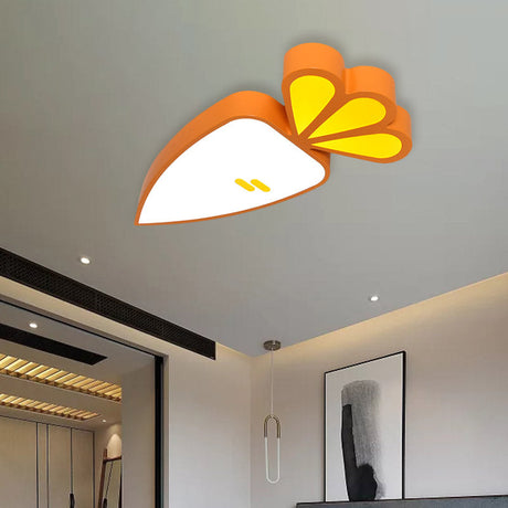 Kids Room Cartoon Vegetable Ceiling Mount Led Flush Light In White