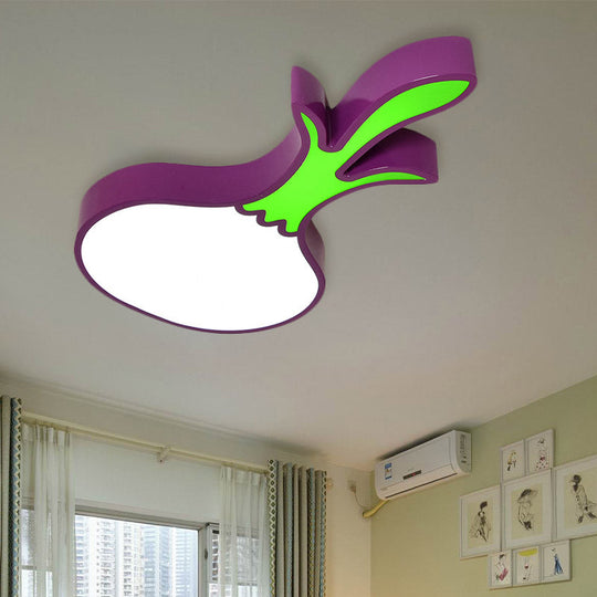 Kids Room Cartoon Vegetable Ceiling Mount Led Flush Light In White / G