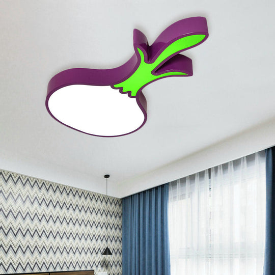 Kids Room Cartoon Vegetable Ceiling Mount Led Flush Light In White