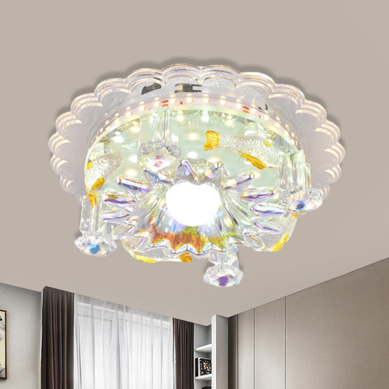 Clear Crystal 5-Light Flush Mount With Flower Shade - Minimal Design / Round