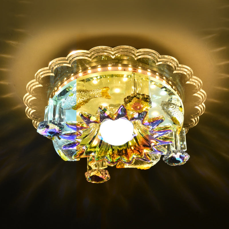 Clear Crystal 5-Light Flush Mount With Flower Shade - Minimal Design