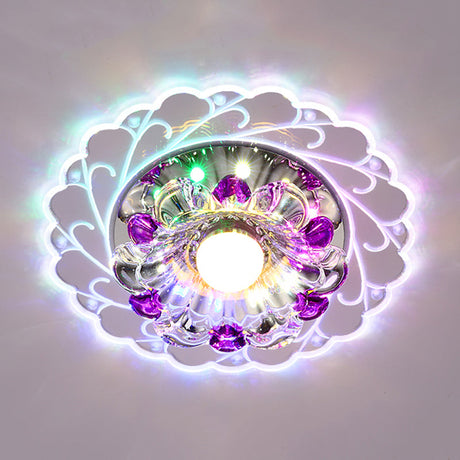 Modern Crystal Flush Ceiling Light - Bloom Led Flushmount Lighting For Corridor Warm/Multi Color