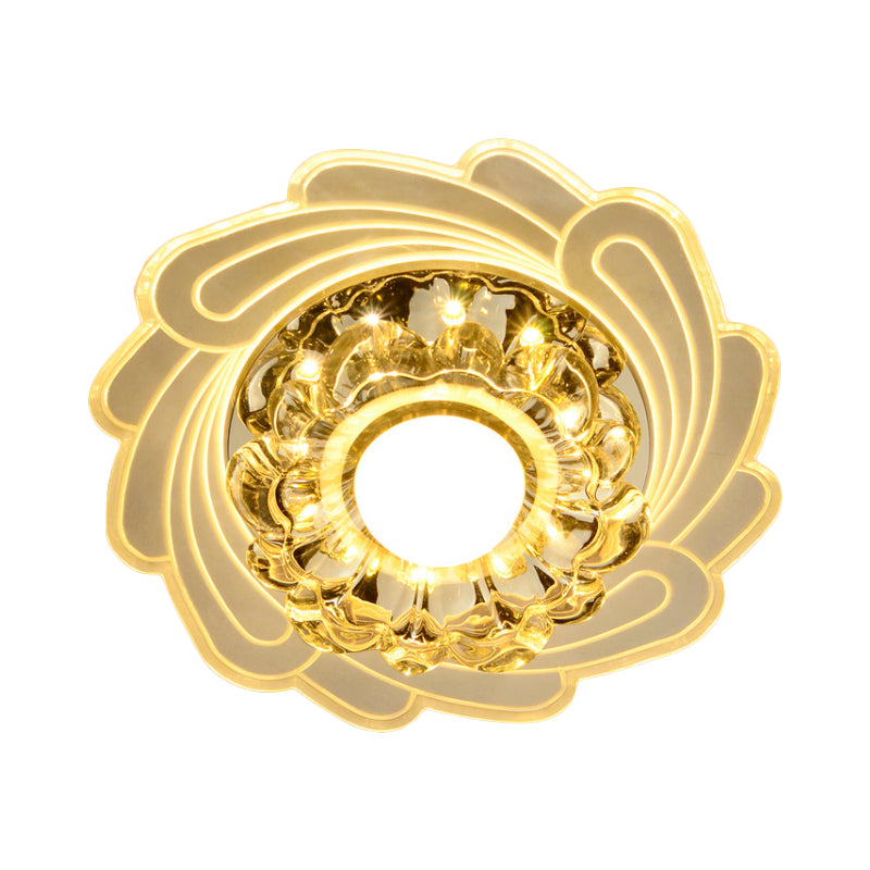 Simplicity Led Floral Crystal Ceiling Light Flush Mount With Spiral Edge Warm/White/Multi Color -