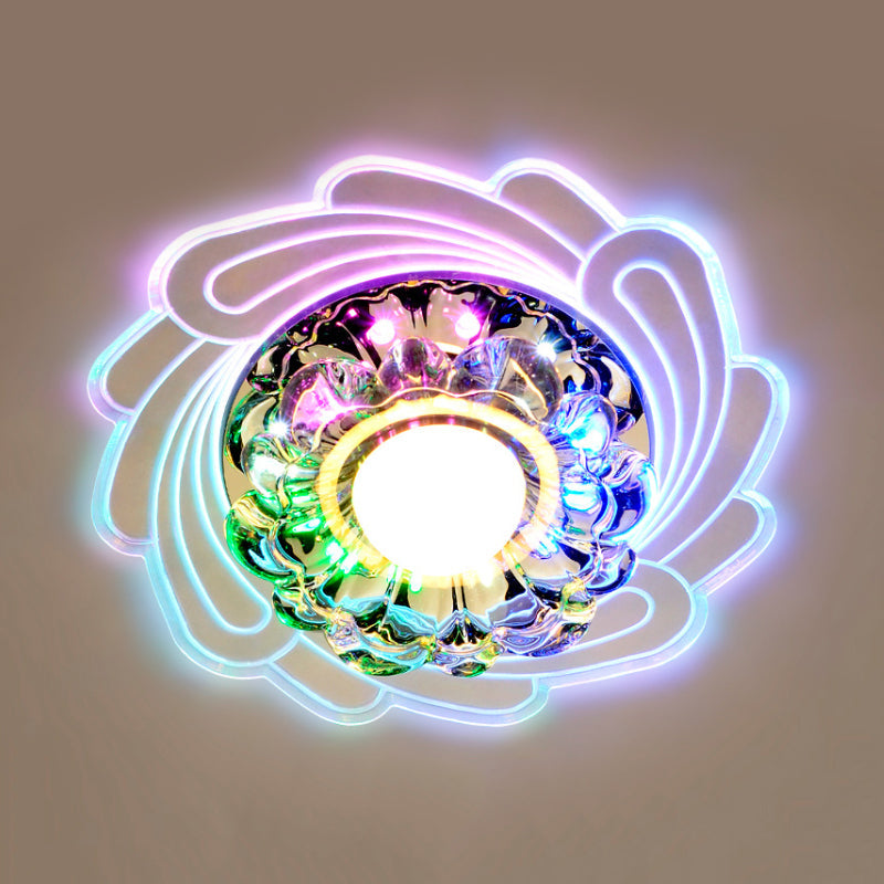 Simplicity Led Floral Crystal Ceiling Light Flush Mount With Spiral Edge Warm/White/Multi Color -