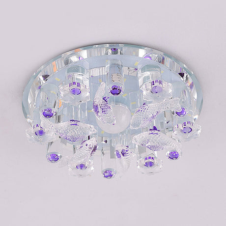 Contemporary Led Crystal Flush Mount Ceiling Light For Fish-Themed Bedrooms