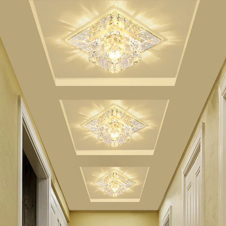 Modernist Crystal Block Flushmount Ceiling Light With Led - White/Warm