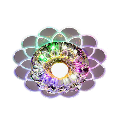 Crystal Flower Flush Mount Led Ceiling Light In Warm/Multi-Color - Perfect For Corridors Clear /