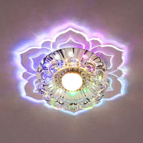 Minimalist Led Flower Crystal Flush Mount Ceiling Lamp - Warm/Multi Color Lighting Clear / Multi