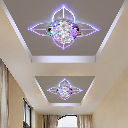 Modernist Led Crystal Ceiling Flush Light In White With Leaf Design And Multi - Color Options /