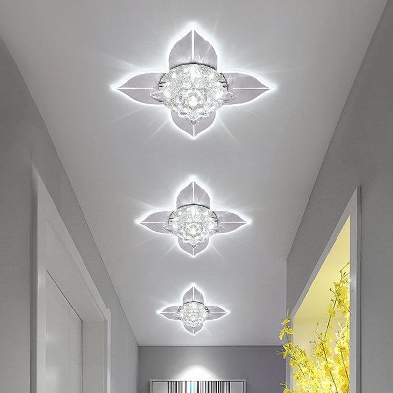 Modernist Led Crystal Ceiling Flush Light In White With Leaf Design And Multi - Color Options / Warm