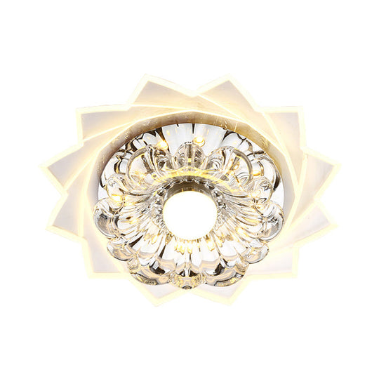 Modern Led Crystal Flower Flushmount Light - Warm/White Corridor Ceiling Fixture
