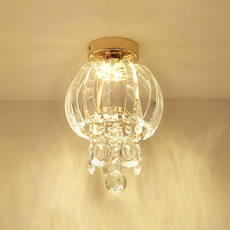 Minimal Led Teardrop Crystal Flush Mount Hallway Light With Globe Shade Clear