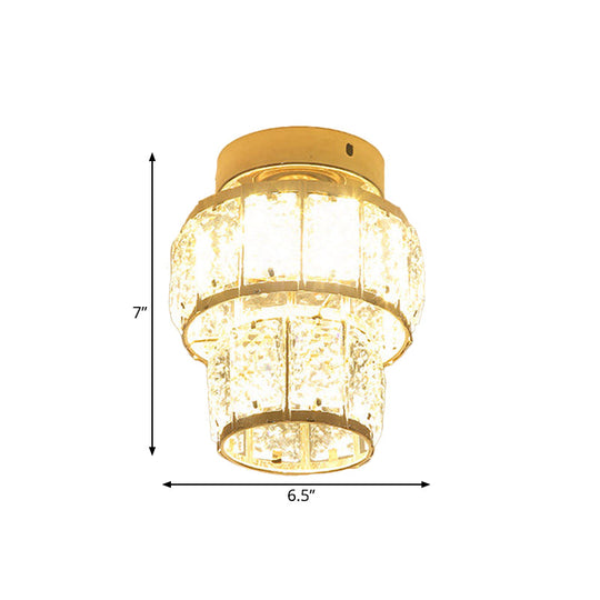 Minimal Style Clear Crystal Block Led Flush Mount Lantern/Cylinder Porch Ceiling Light - Gold