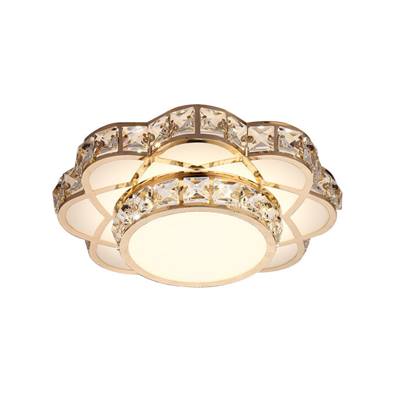 Gold Led Crystal Block Flower Ceiling Mounted Light - 10’/12’ Wide Modern Flush Mount Lamp