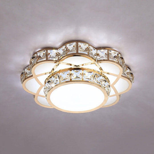 Gold Led Crystal Block Flower Ceiling Mounted Light - 10’/12’ Wide Modern Flush Mount Lamp