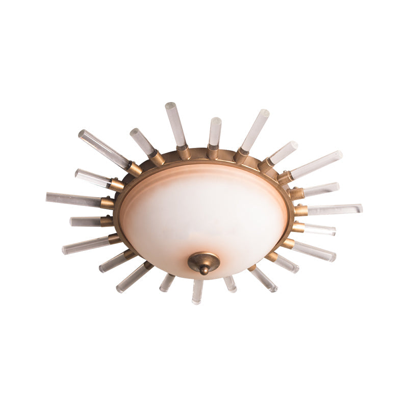 Led Fluted Crystal Flushmount Ceiling Lamp - 24/30 Modern Gold Opal Glass Bowl Corridor Lighting