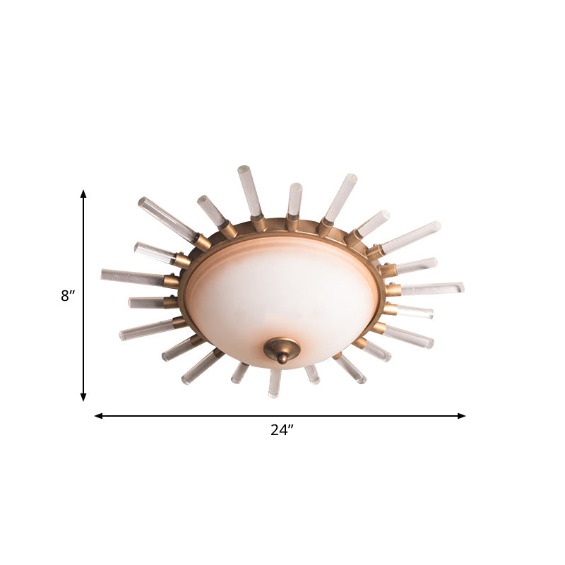 Led Fluted Crystal Flushmount Ceiling Lamp - 24’/30’ Modern Gold Opal Glass Bowl Corridor