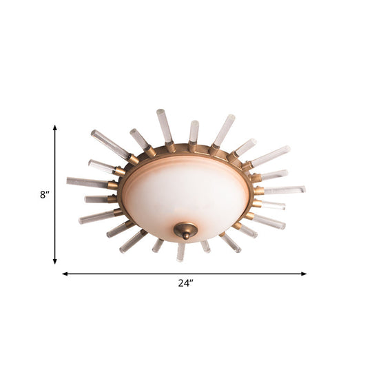 Led Fluted Crystal Flushmount Ceiling Lamp - 24’/30’ Modern Gold Opal Glass Bowl Corridor
