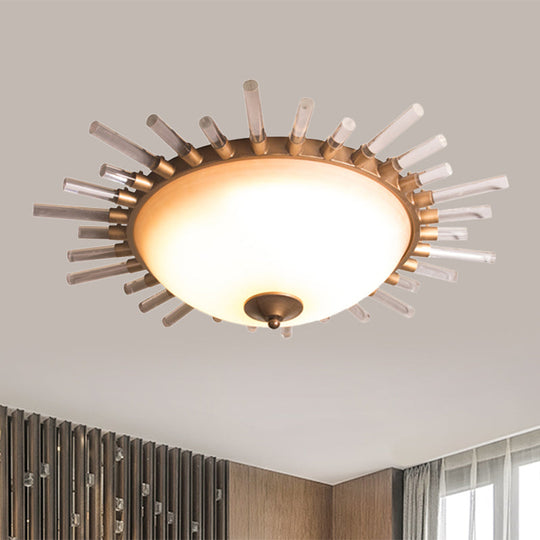 Led Fluted Crystal Flushmount Ceiling Lamp - 24’/30’ Modern Gold Opal Glass Bowl Corridor