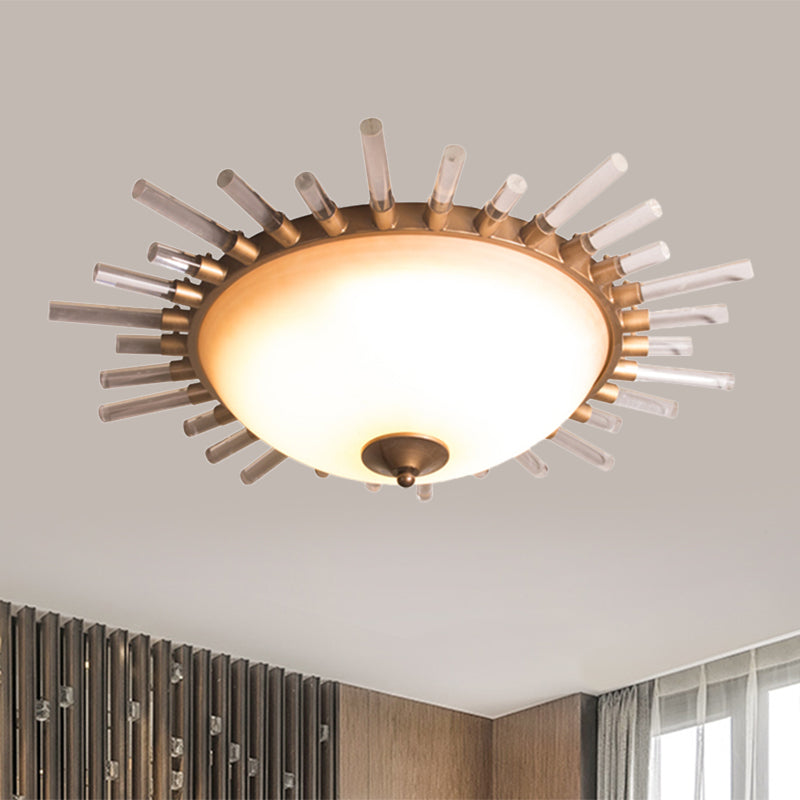 Led Fluted Crystal Flushmount Ceiling Lamp - 24/30 Modern Gold Opal Glass Bowl Corridor Lighting