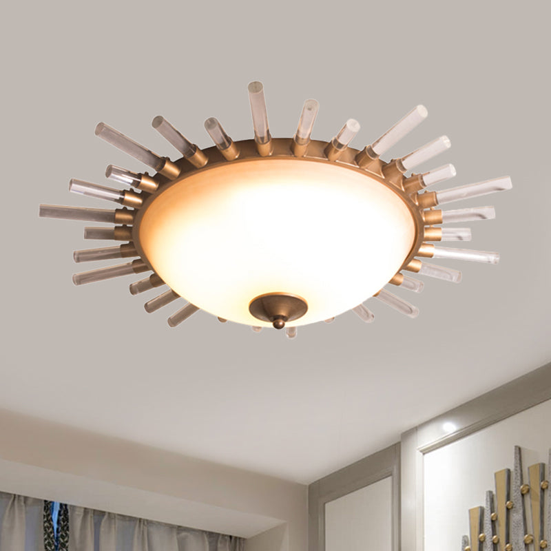 Led Fluted Crystal Flushmount Ceiling Lamp - 24’/30’ Modern Gold Opal Glass Bowl Corridor