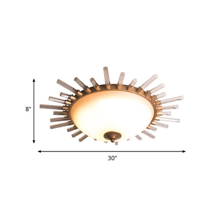 Led Fluted Crystal Flushmount Ceiling Lamp - 24/30 Modern Gold Opal Glass Bowl Corridor Lighting