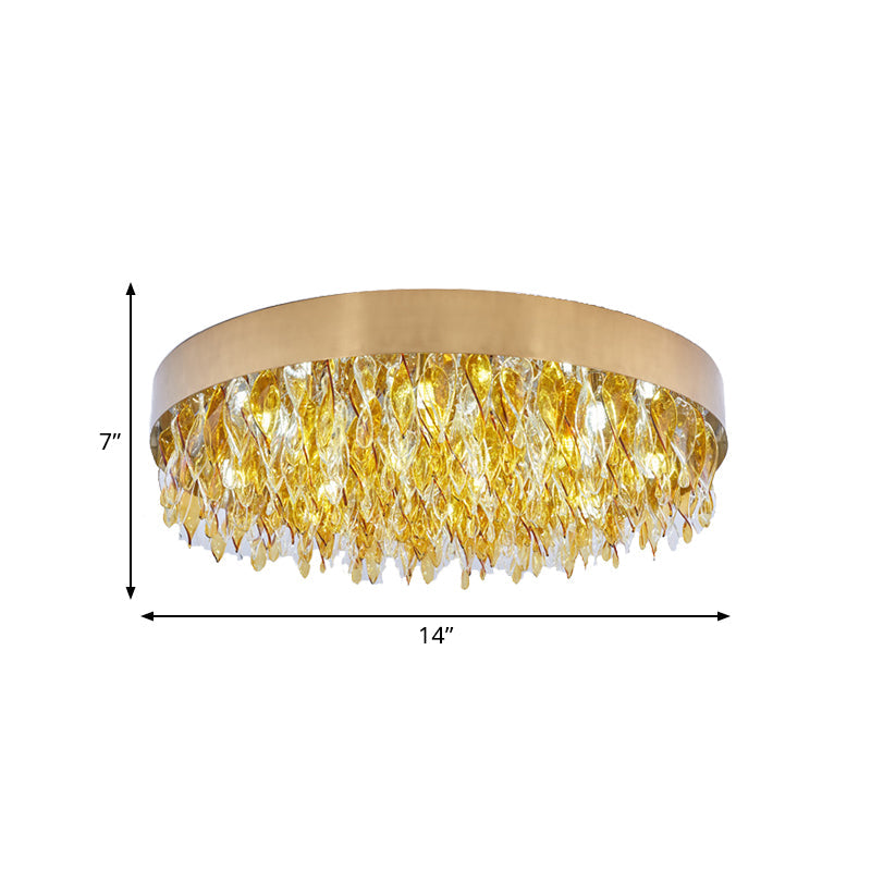 Contemporary Amber Crystal Teardrop Flush Mount Ceiling Fixture - 6 Lights Bedroom Gold