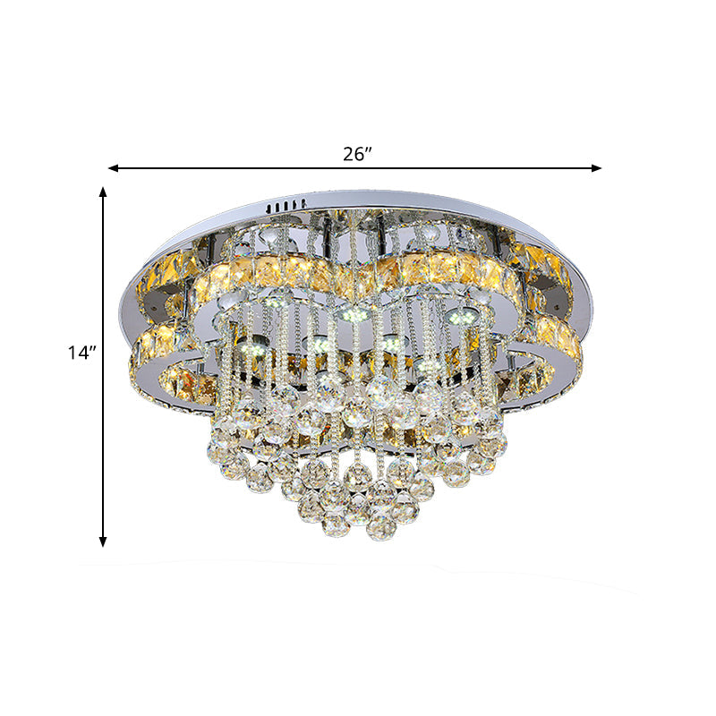 Modern Led Crystal Orb Ceiling Light - Chrome Finish Flush Mount For Living Room